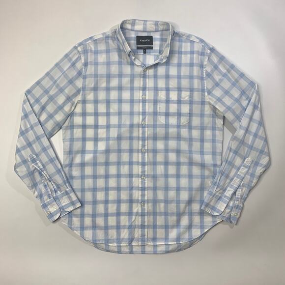 Bonobos Shirt Mens M Medium White Blue Cotton Standard Fit Windowpane Plaid - Picture 2 of 13